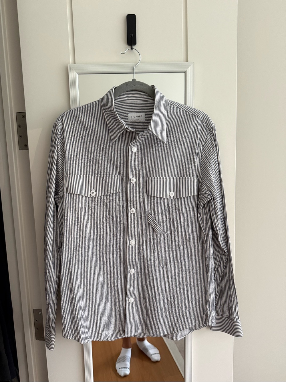 Seersucker Blue and White Mens Over shirt -size medium